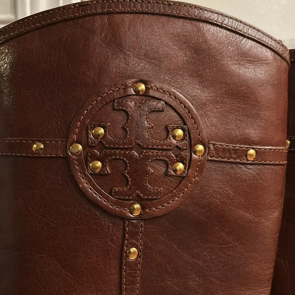 Tory Burch Colleen studded Platform knee high boots. Color Sienna Brown